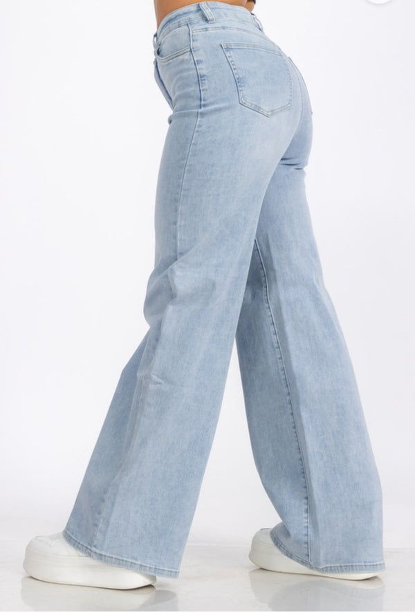 High Waist Denim Wide Leg Straight Jeans