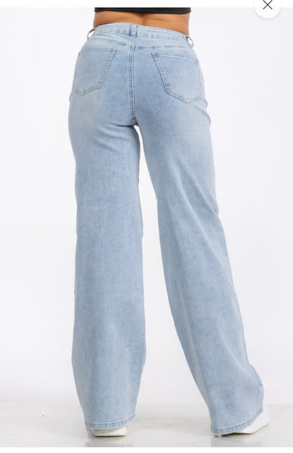 High Waist Denim Wide Leg Straight Jeans