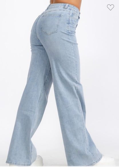 High Waist Denim Wide Leg Straight Jeans