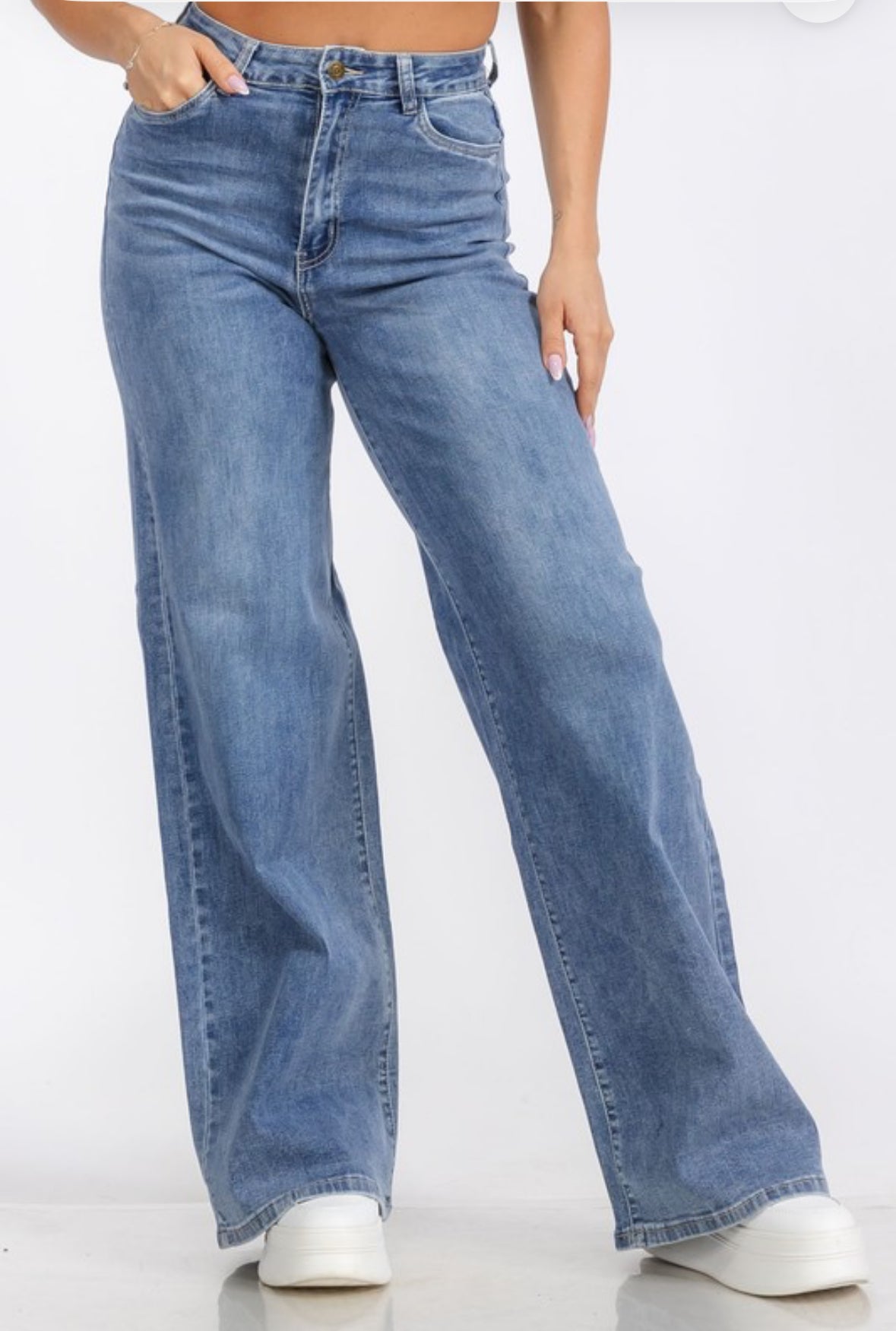 High Waist Denim Wide Leg Straight Jeans