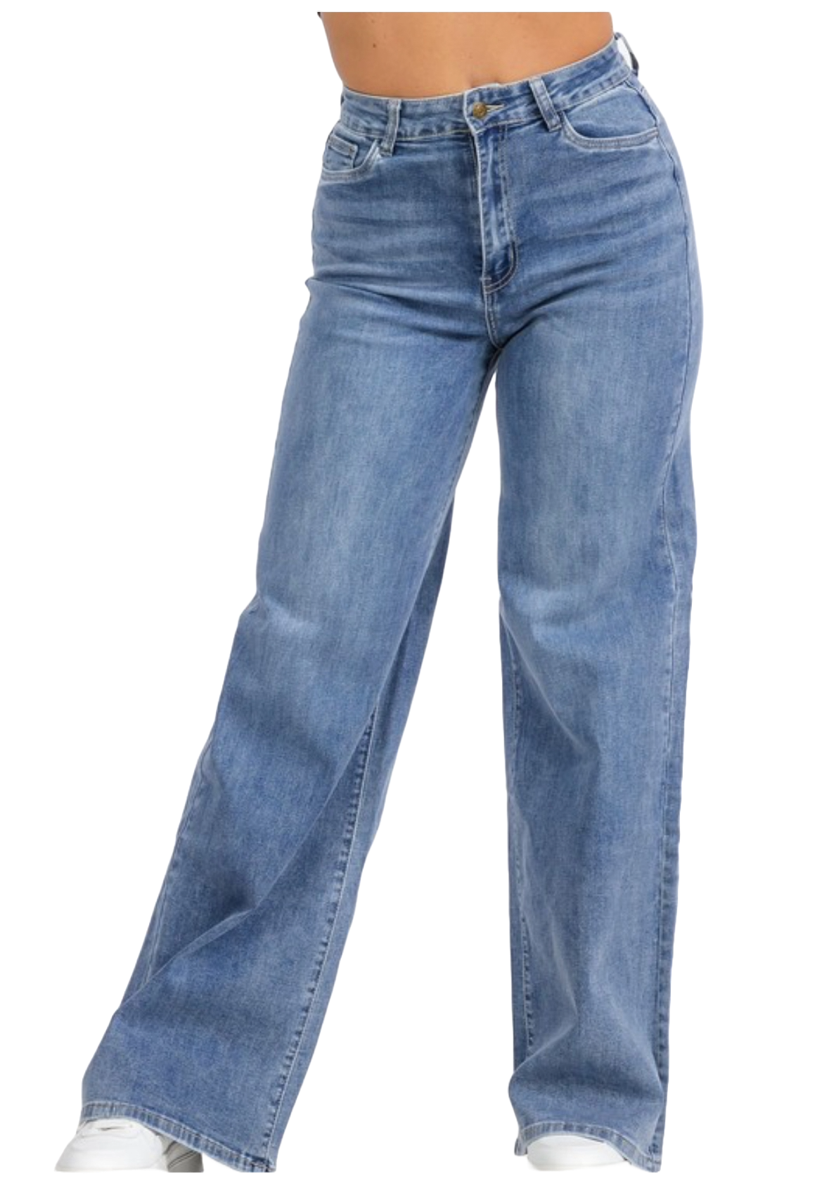 High Waist Denim Wide Leg Straight Jeans