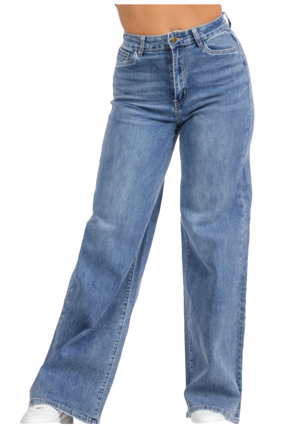 High Waist Denim Wide Leg Straight Jeans