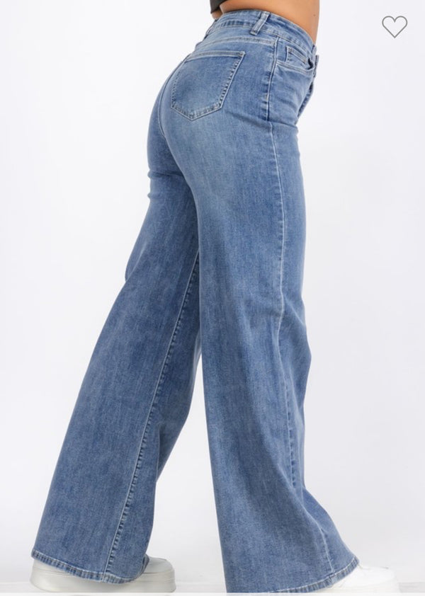 High Waist Denim Wide Leg Straight Jeans