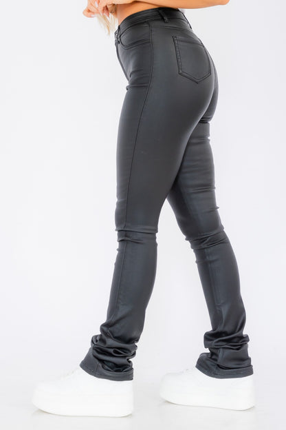 High Waist Faux Leather Stacked Jeans, Women's Fashion Pants