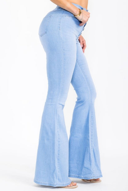High Waist Flare Bottom Classic Five Button Light Blue Jeans