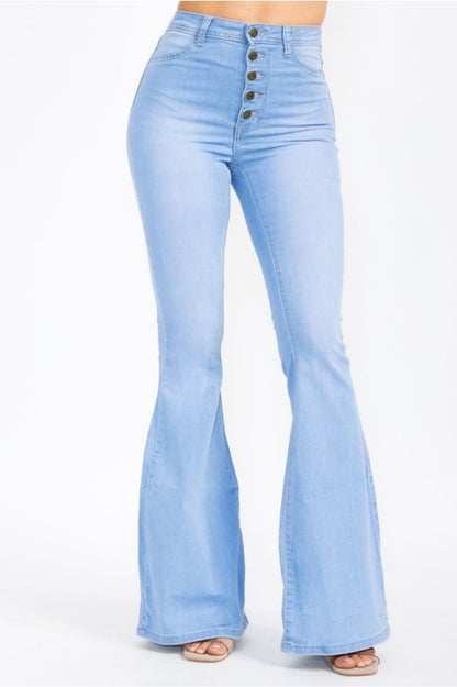 High Waist Flare Bottom Classic Five Button Light Blue Jeans
