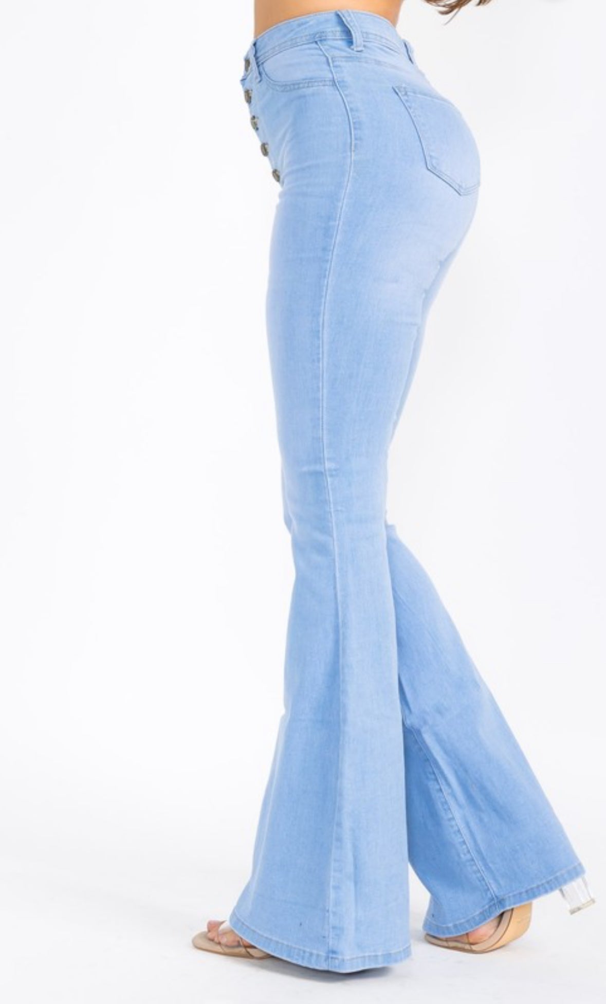 High Waist Flare Bottom Classic Five Button Light Blue Jeans