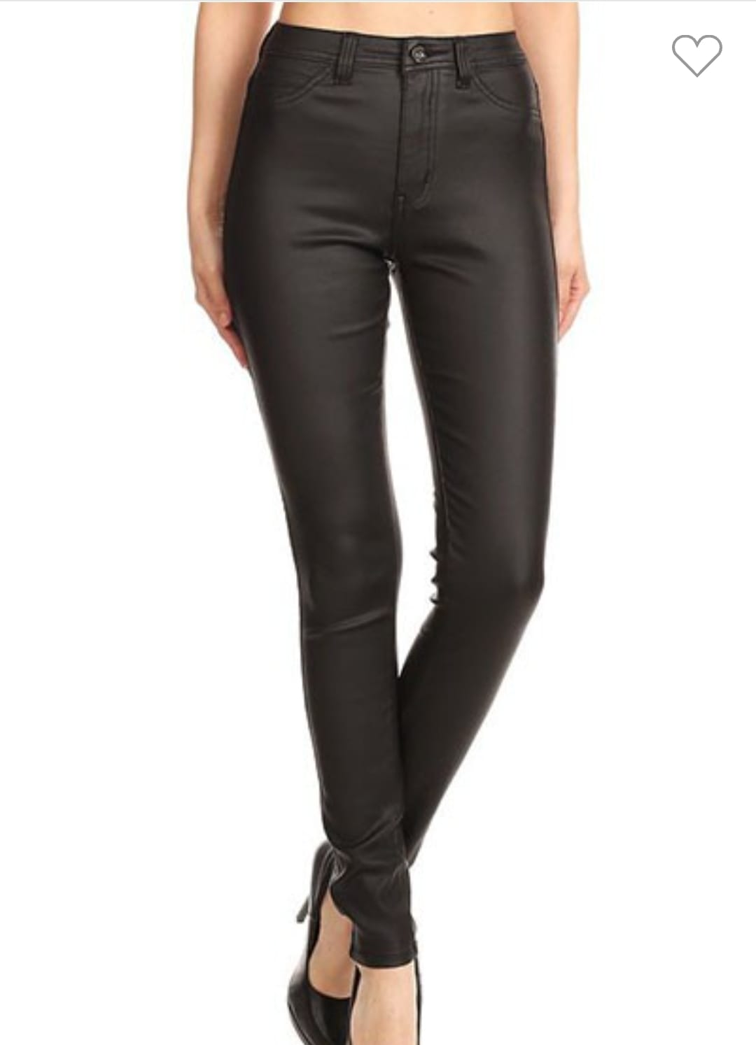 Black Faux Leather Stretch Jeans for Women