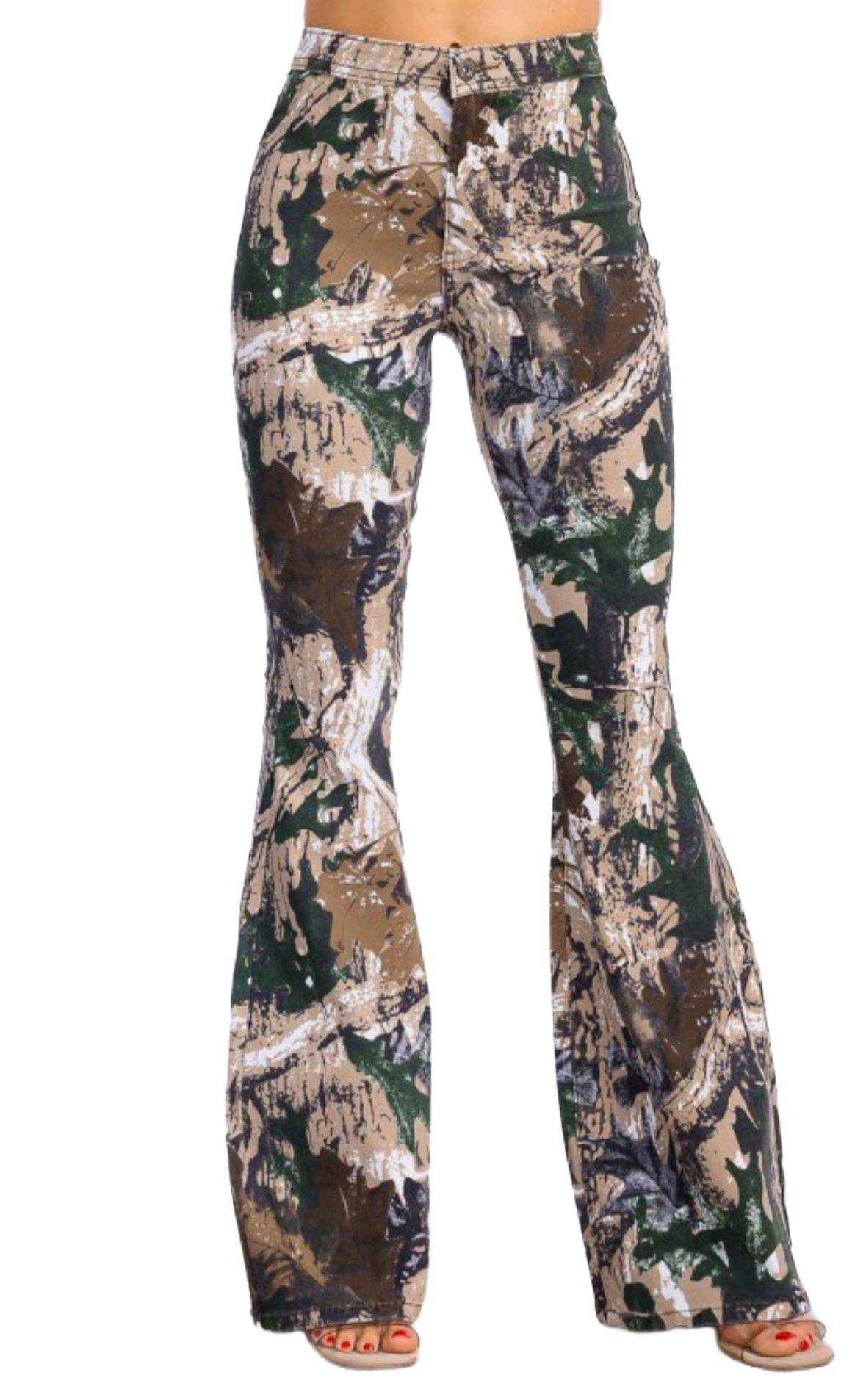 High Waist Flared Bottom Stretchy Camouflage  Hunter Jeans