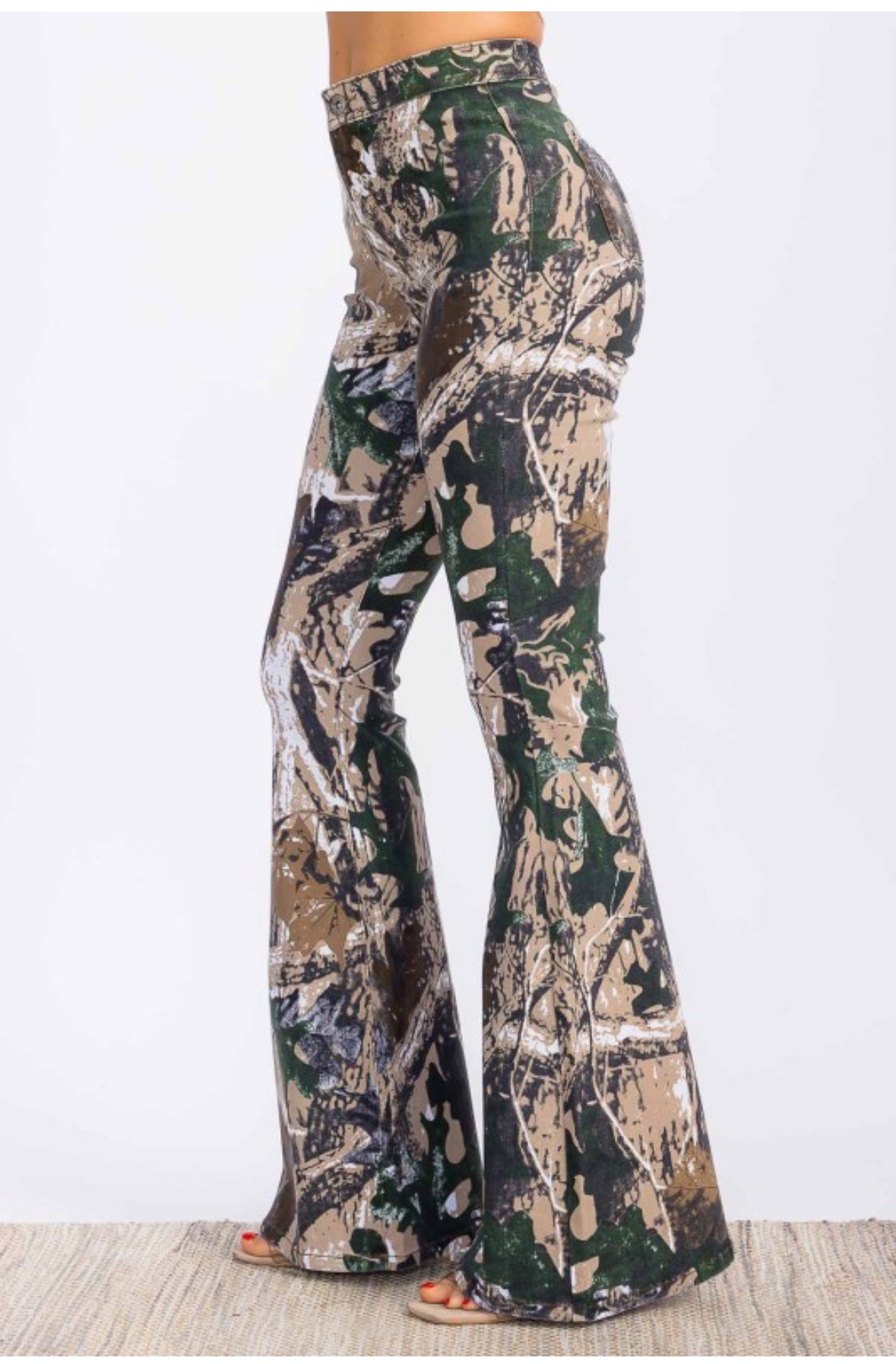 High Waist Flared Bottom Stretchy Camouflage  Hunter Jeans