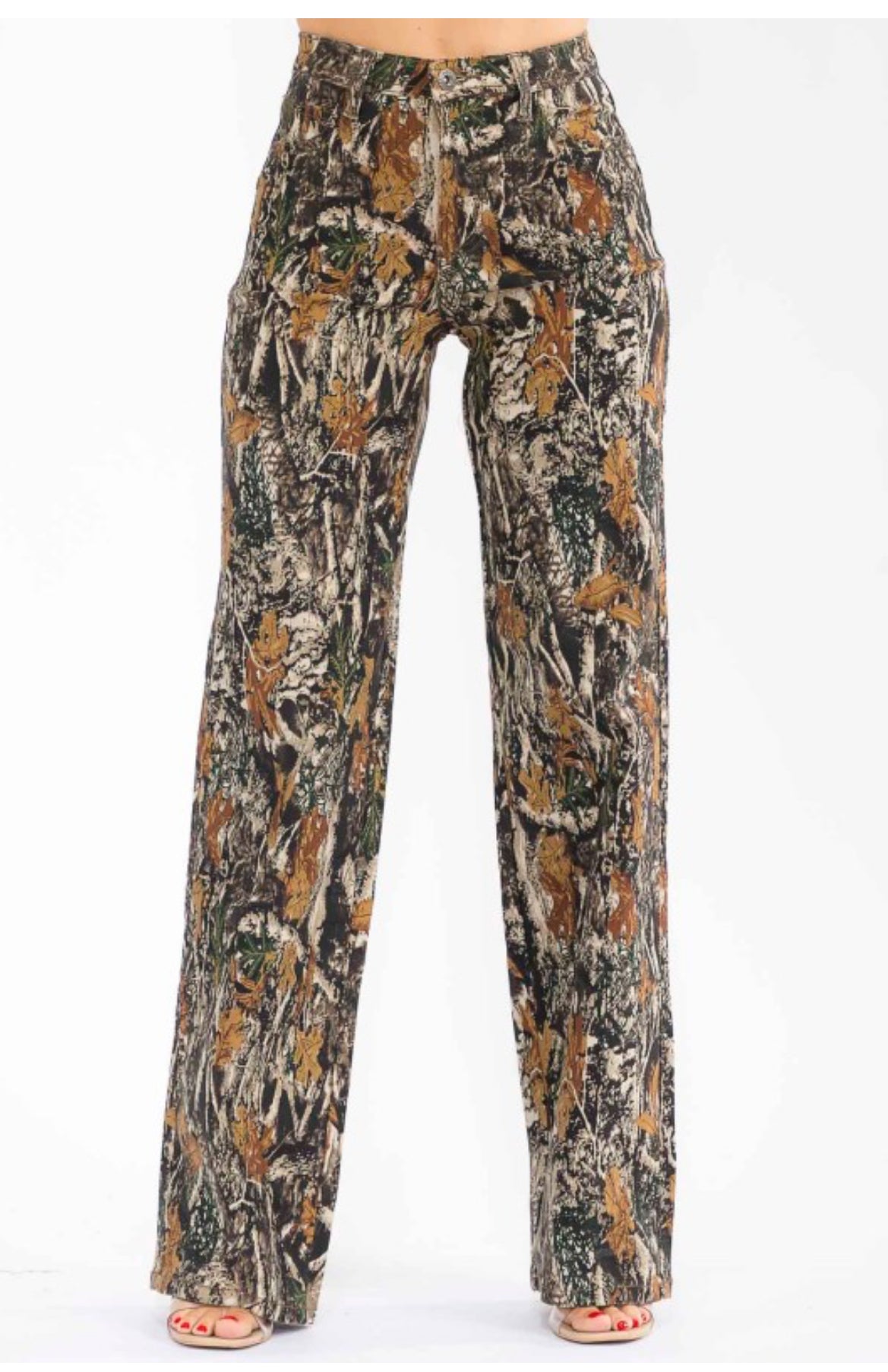 Women's Camouflage Print Wide Leg Pants, High Waist Casual Trousers, Forest Tree Pattern