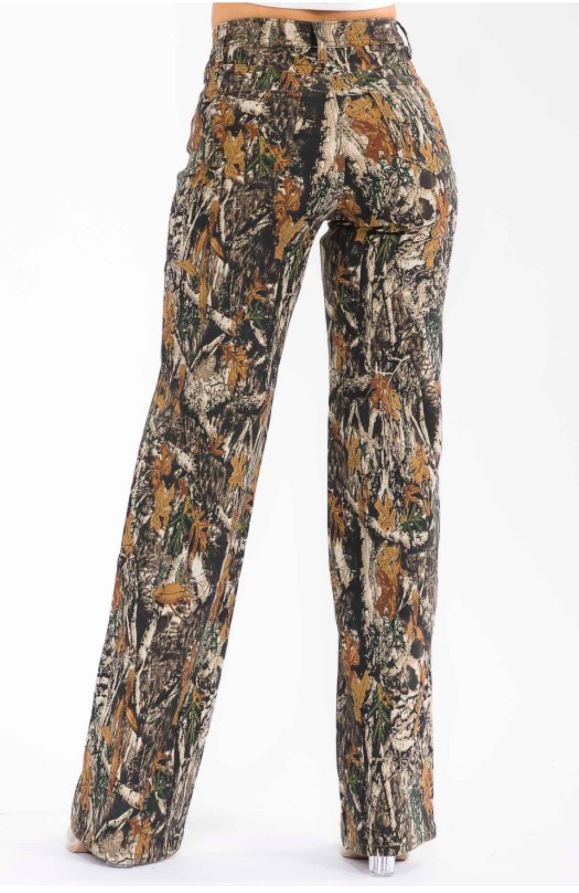 Women's Camouflage Print Wide Leg Pants, High Waist Casual Trousers, Forest Tree Pattern