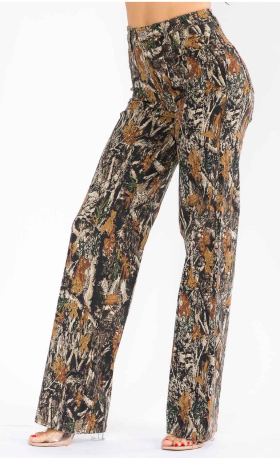 Women's Camouflage Print Wide Leg Pants, High Waist Casual Trousers, Forest Tree Pattern