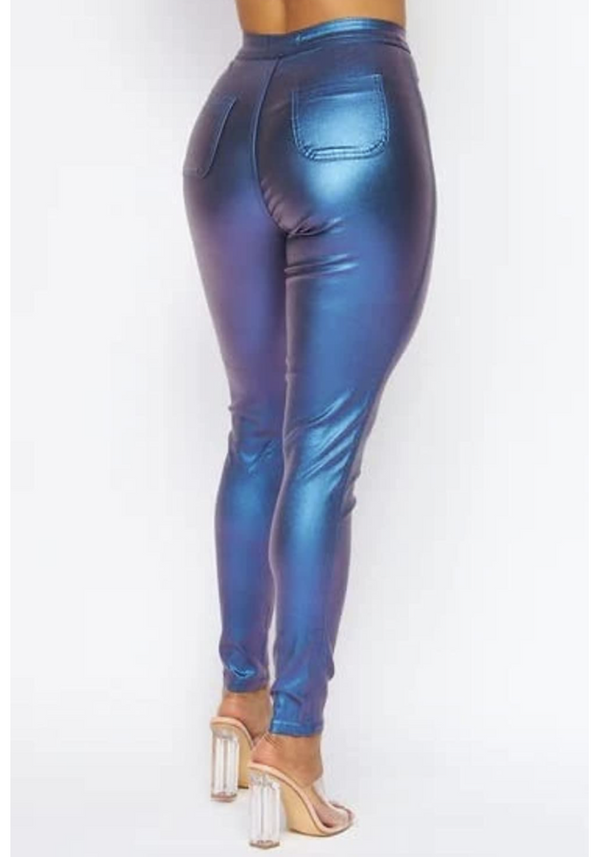 High Waist Metallic Shiny Mermaid Jeans