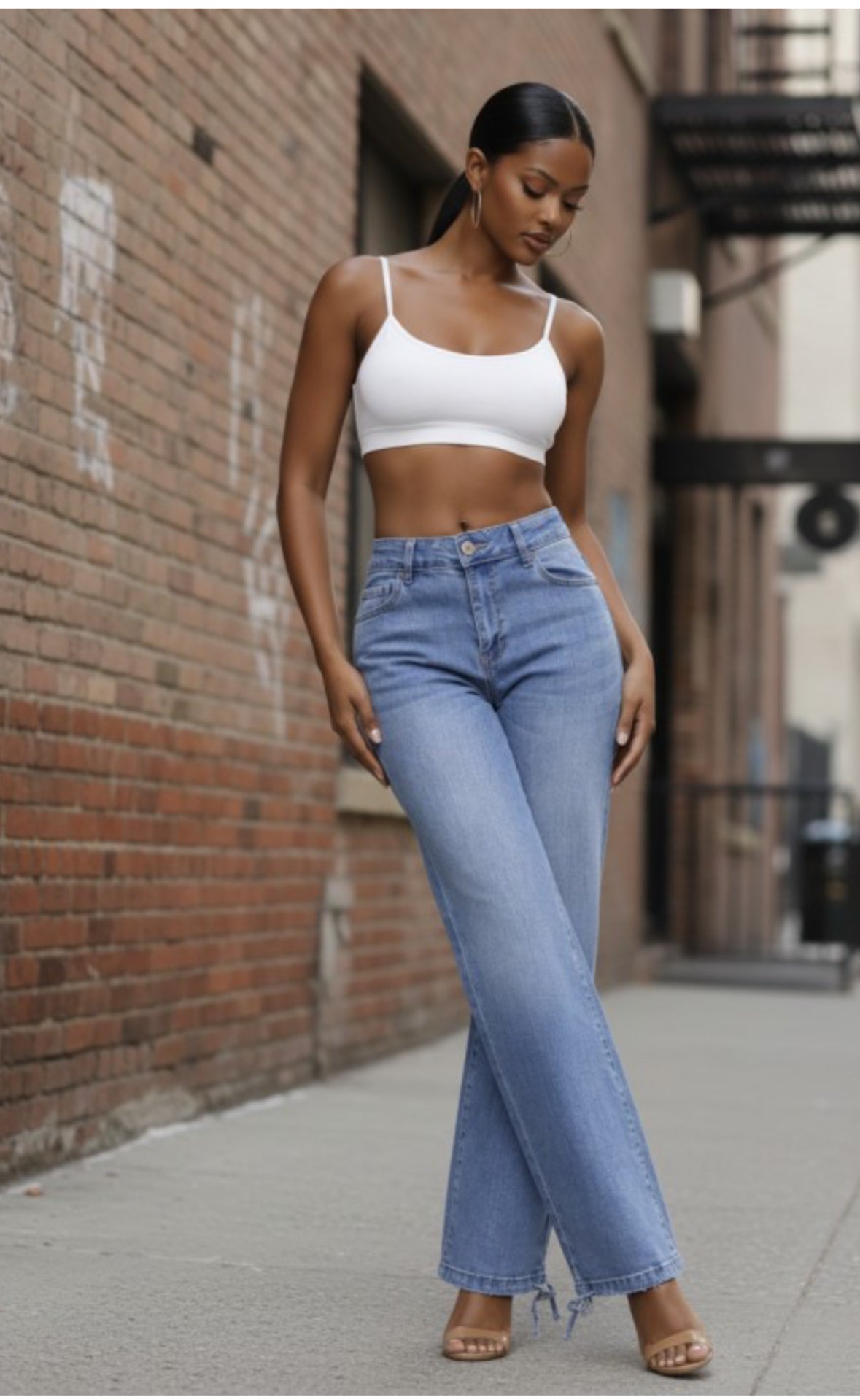 JC JQ Women's Wide Leg Denim High Rise Jeans with Drawstring Ankle Tie