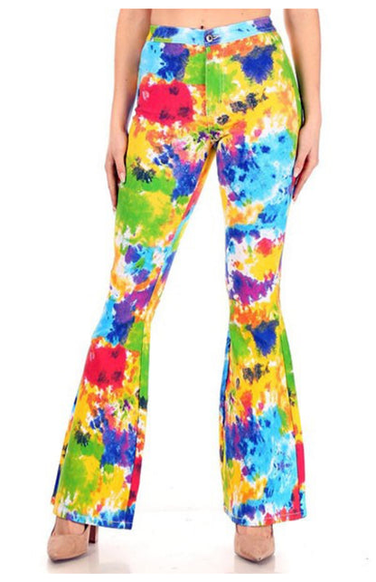 JC JQ Women's High Waist Tie-Dye Multicolor Flare Jagging Jeans