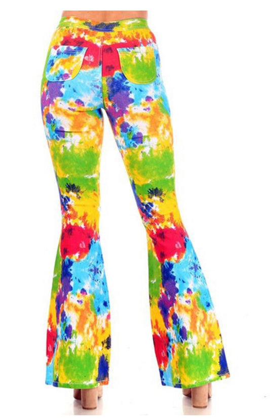 JC JQ Women's High Waist Tie-Dye Multicolor Flare Jagging Jeans