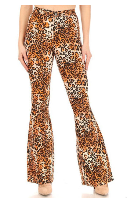 JC JQ High Waist Leopard Print Flared Stretchy Jagging Jeans