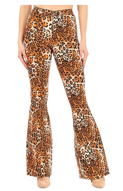 JC JQ High Waist Leopard Print Flared Stretchy Jagging Jeans