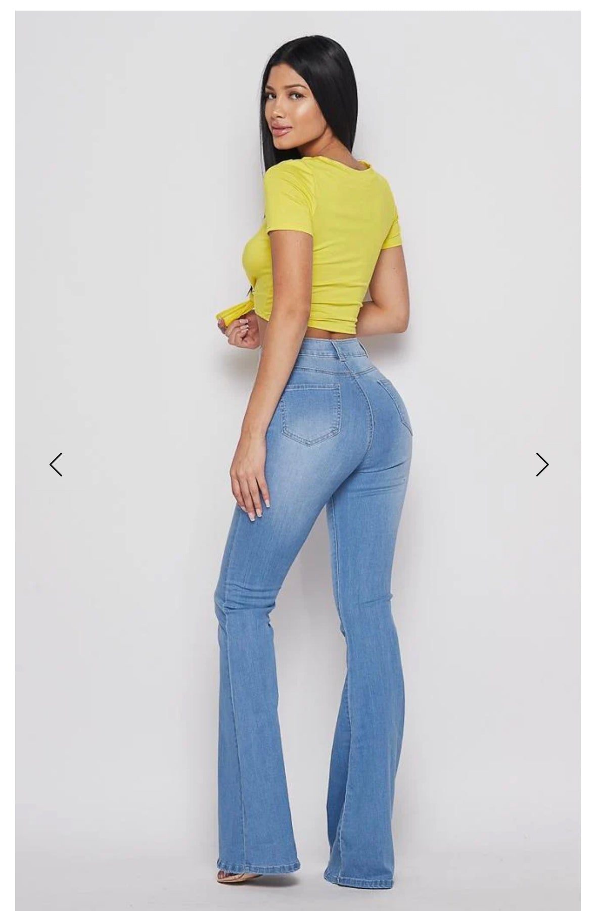 High Waist Flared Bottom Medium Blue Denim Jeans