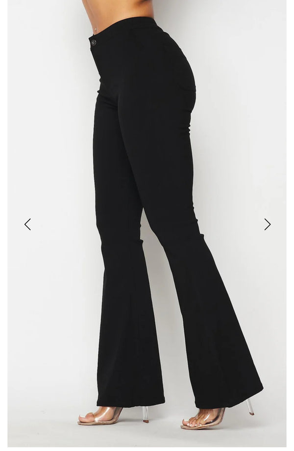 High Waist Flare Bottom Black Denim Jeans