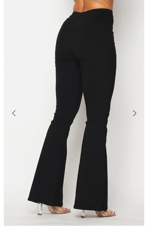 High Waist Flare Bottom Black Denim Jeans