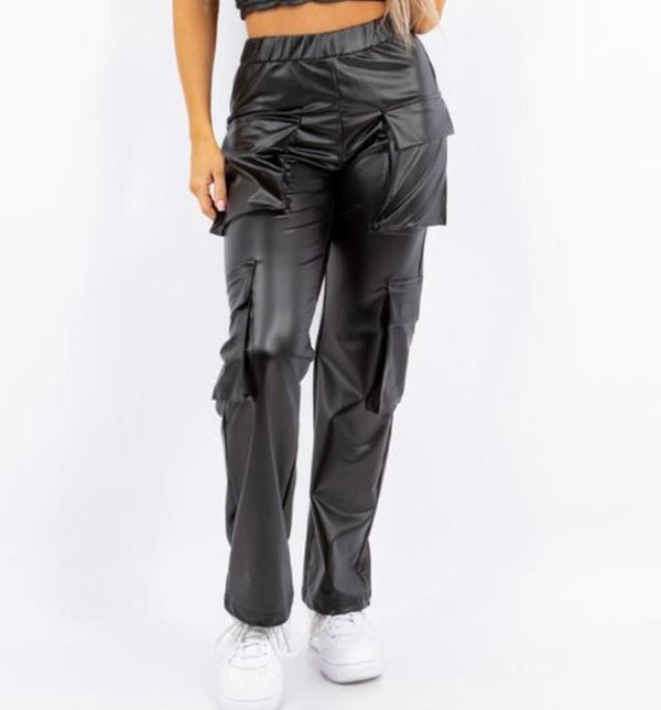 PU Leather Straight Cargo Pant for Women (Copy)