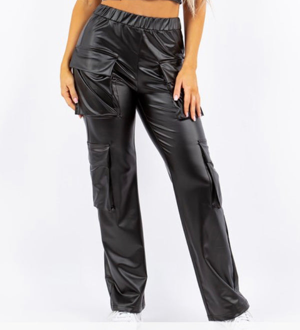 PU Leather Straight Cargo Pant for Women (Copy)