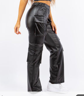 PU Leather Straight Cargo Pant for Women (Copy)