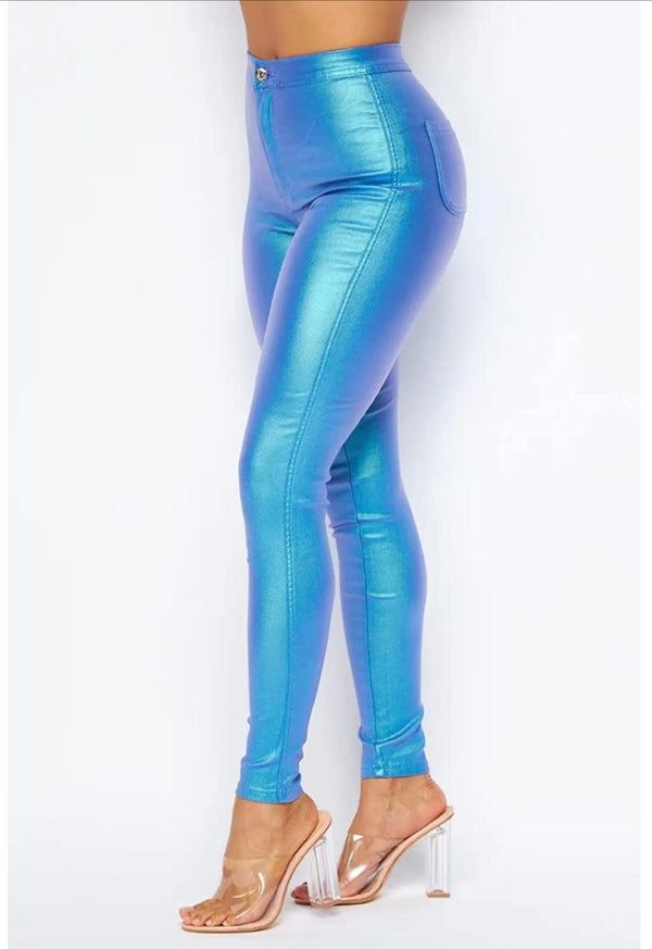 High Waist Metallic Shiny Mermaid Jeans