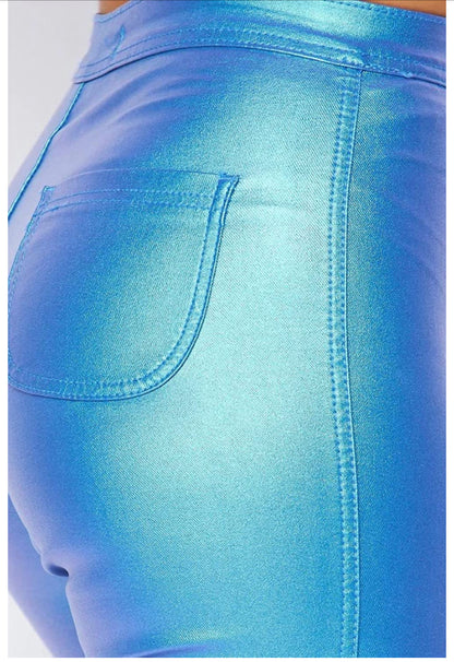 High Waist Metallic Shiny Mermaid Jeans