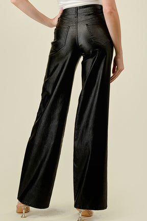 High Waist Stretchy PU Leather Straight Pants