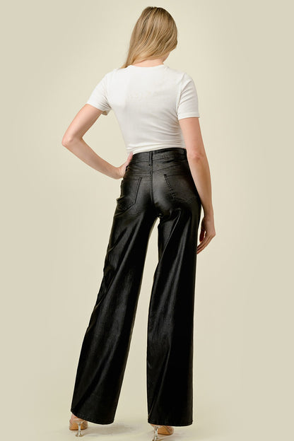 High Waist Stretchy PU Leather Straight Pants