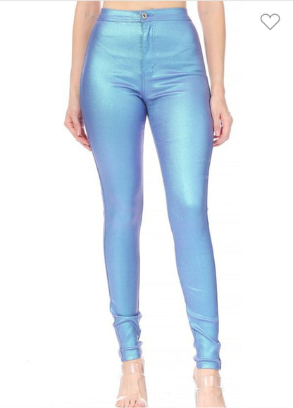 High Waist Metallic Shiny Mermaid Jeans