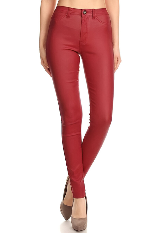 High Waist Shiny Faux leather Jeans for Women