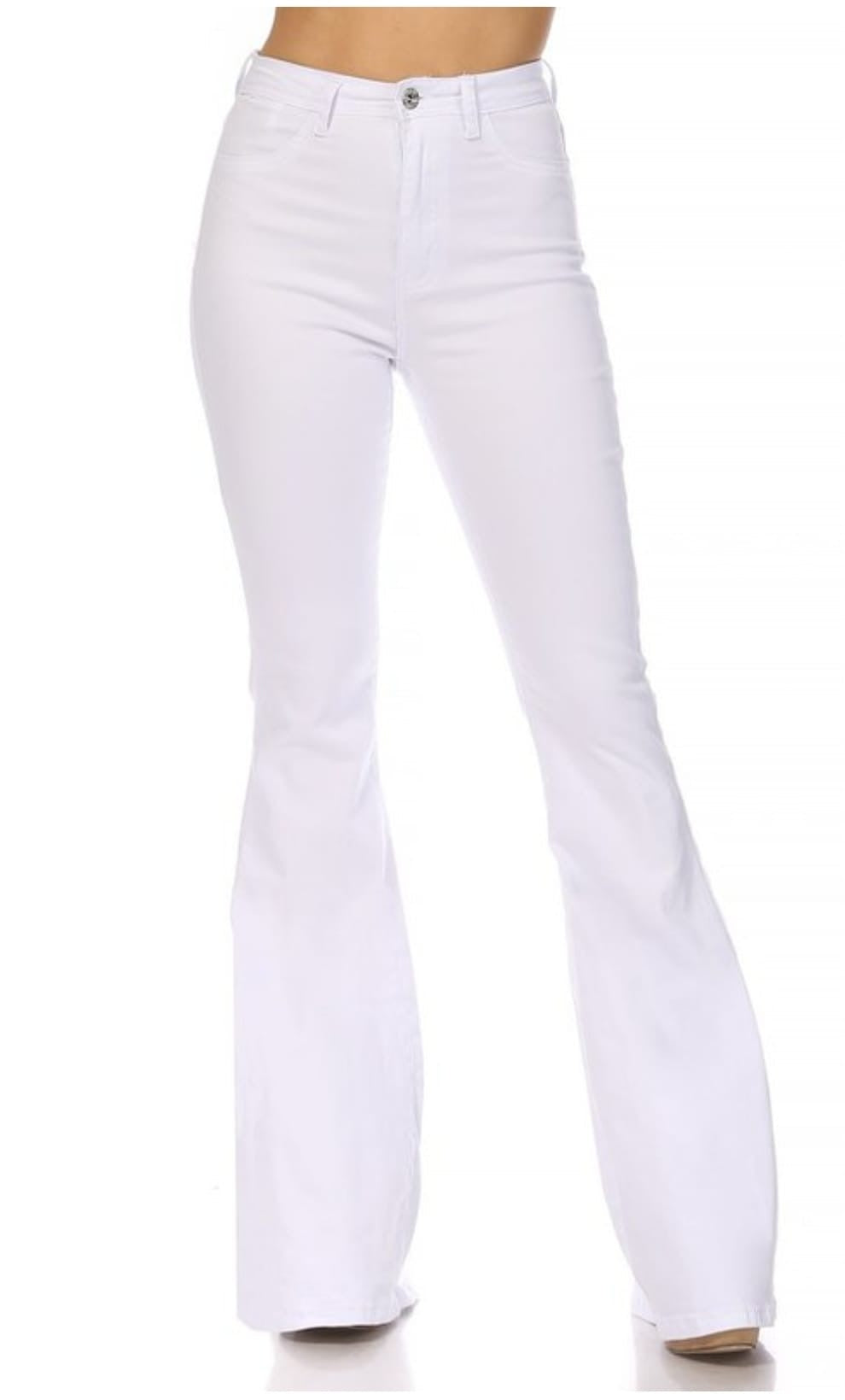 High Waist Flare Bottom White Denim Jeans