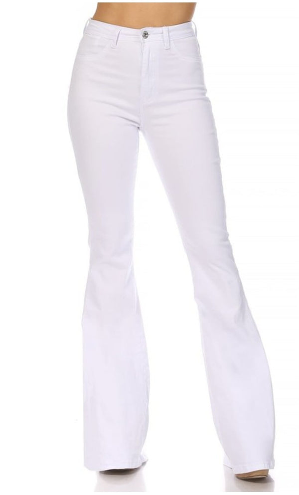 High Waist Flare Bottom White Denim Jeans