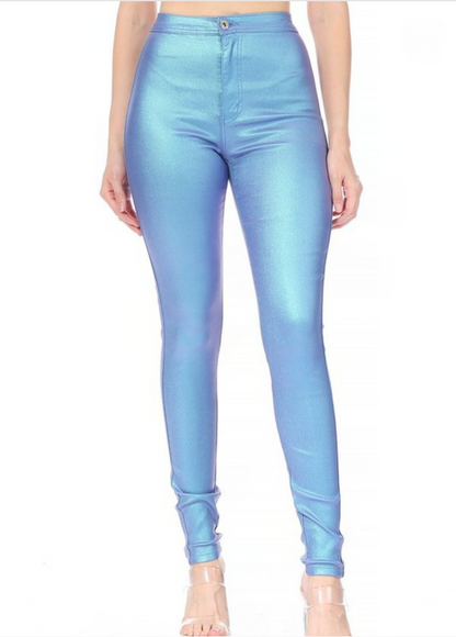 High Waist Metallic Shiny Mermaid Jeans