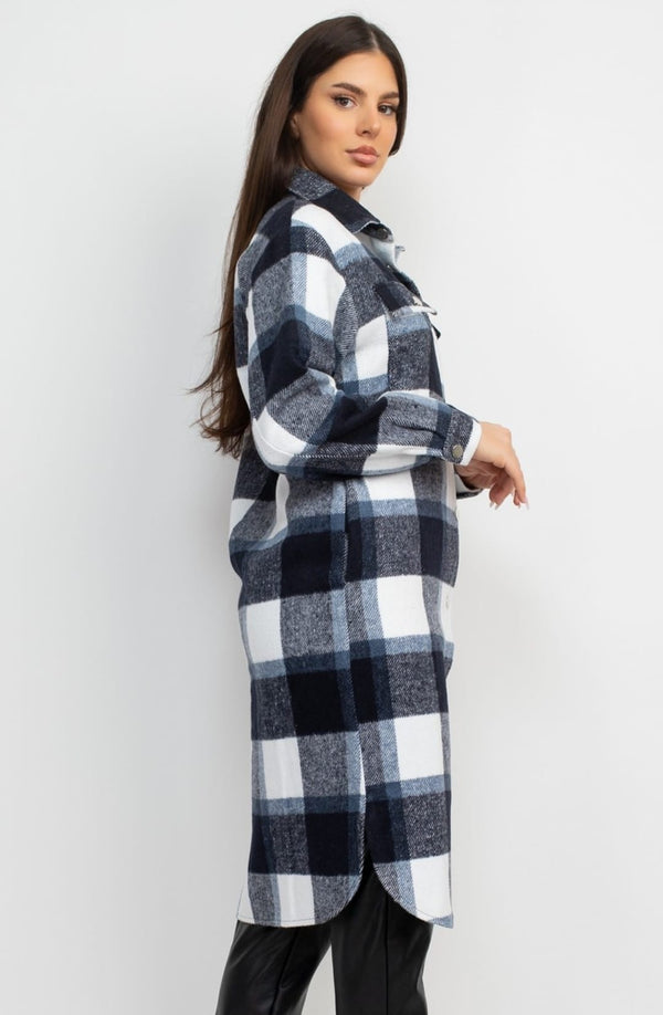 Plaid Buttoned Shacket Coat