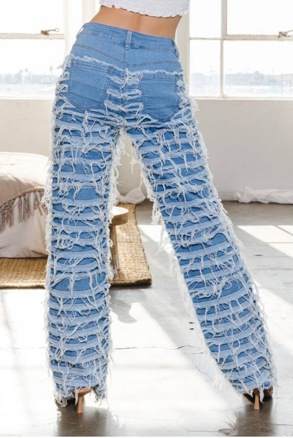 High Waist Distressed Straight Denim Mummy Jeans