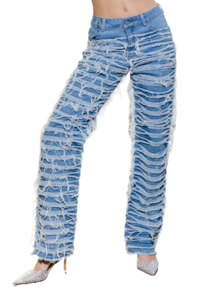 High Waist Distressed Straight Denim Mummy Jeans