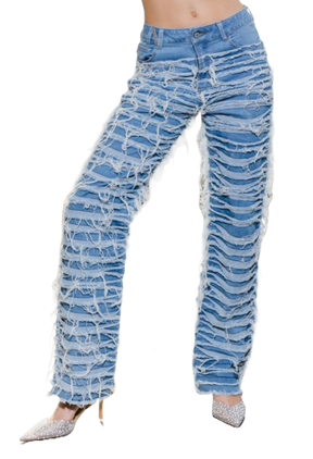 High Waist Distressed Straight Denim Mummy Jeans