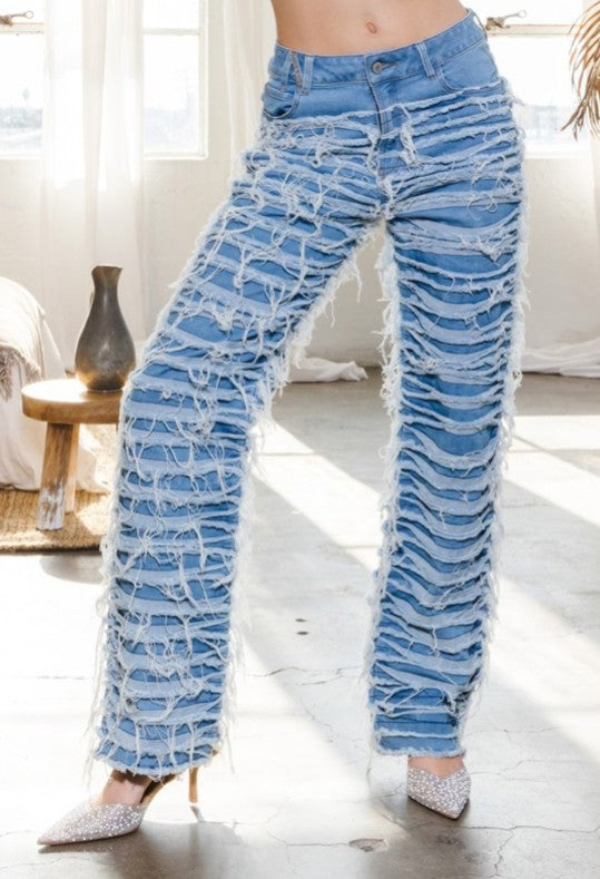 High Waist Distressed Straight Denim Mummy Jeans