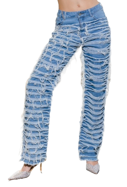 High Waist Distressed Straight Denim Mummy Jeans