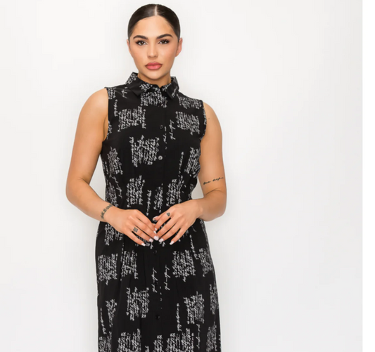 Mock Neck Collard Button - Down Dress