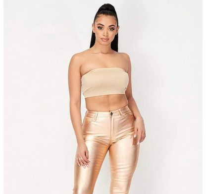 High Waist Metallic Shiny Mermaid Jeans