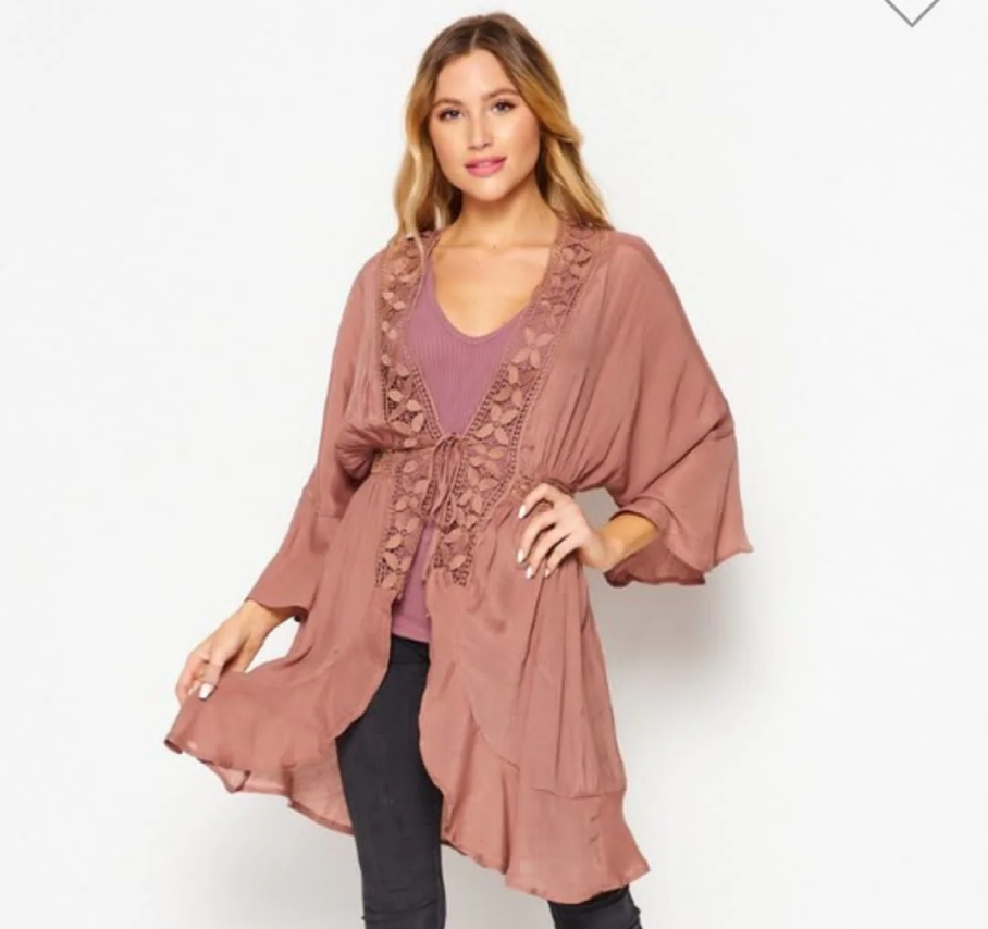 Waterfall Lace Detail Jacket Robe