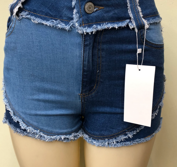 High Waist Patchwork Denim Shorts