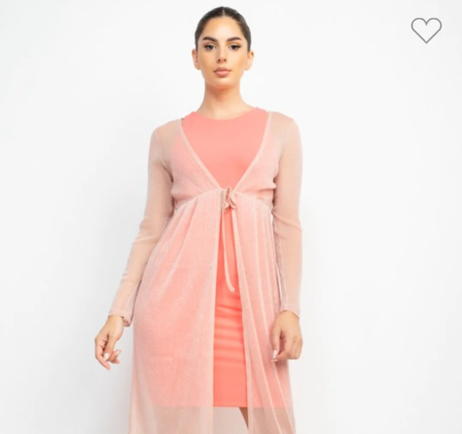 Long Sleeve Mesh Glittery Kimono