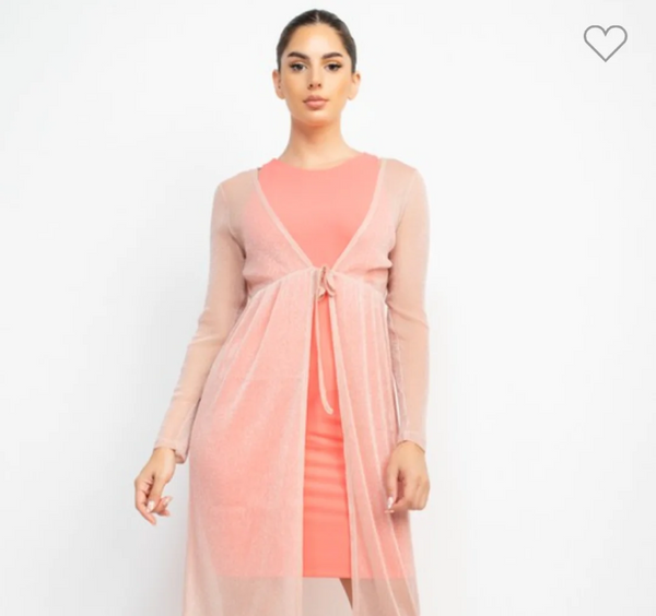 Long Sleeve Mesh Glittery Kimono